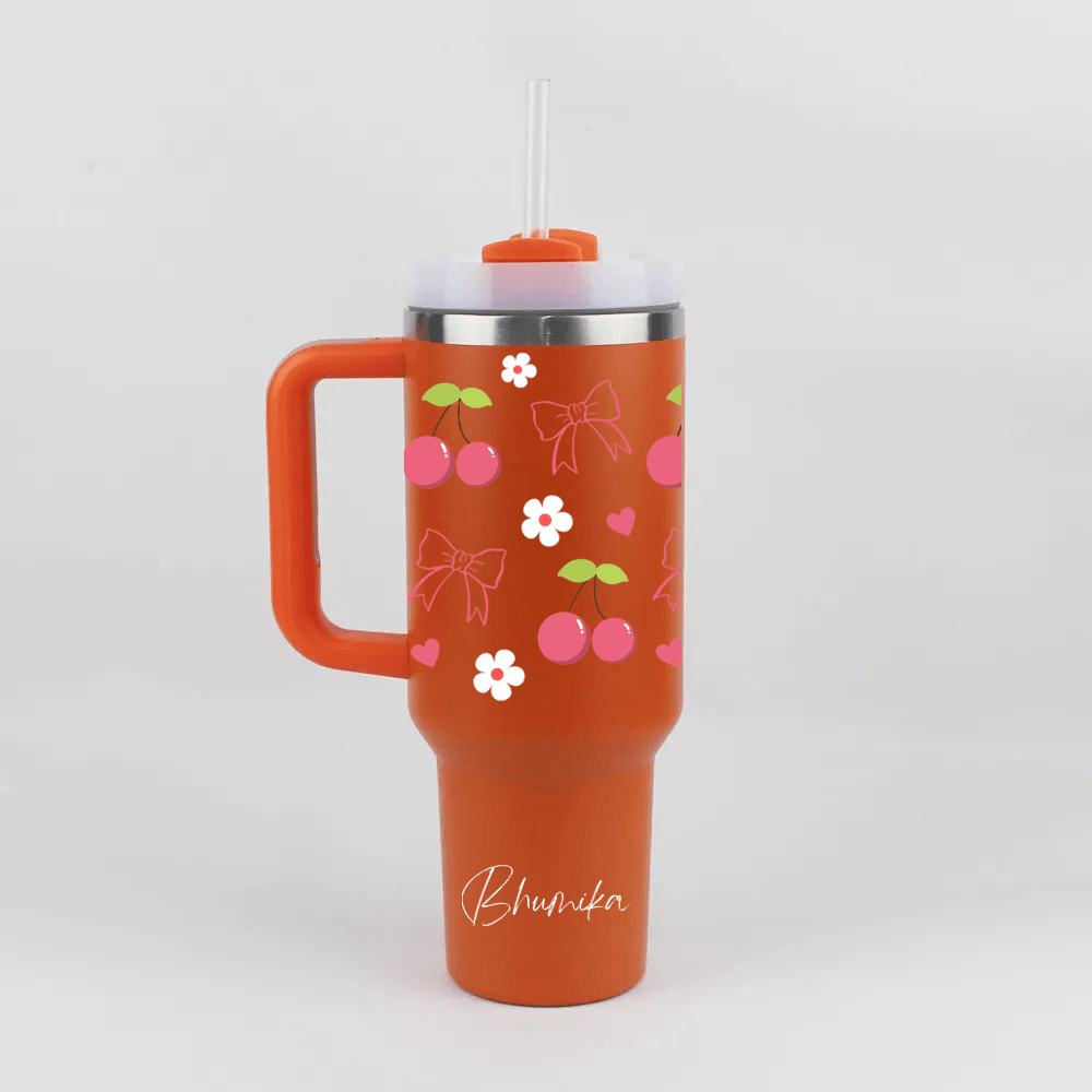 Personalized BerryBow™ Tumbler with Straw & Lid - Memories InsiteCHERRY & BOW DESIGN PRINTED TUMBLER-4